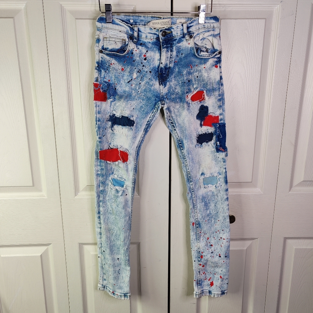 Evolution in Design Distressed Jeans Paint Splatter Size 20